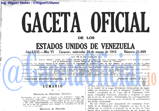Gaceta Oficial 21060 del 24 Marzo 1943