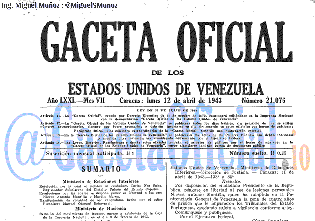 Gaceta Oficial 21076 del 12 Abril 1943