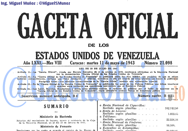 Gaceta Oficial 21098 del 11 Mayo 1943