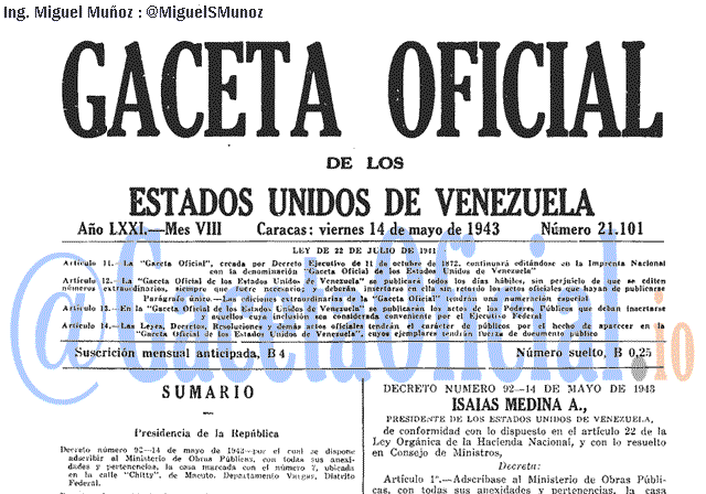 Gaceta Oficial 21101 del 14 Mayo 1943