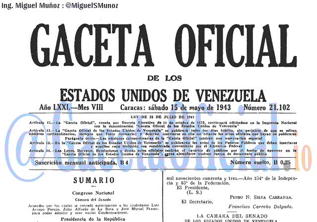 Gaceta Oficial 21102 del 15 Mayo 1943