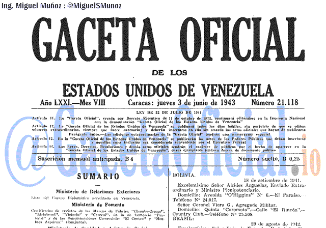 Gaceta Oficial 21118 del 3 Junio 1943