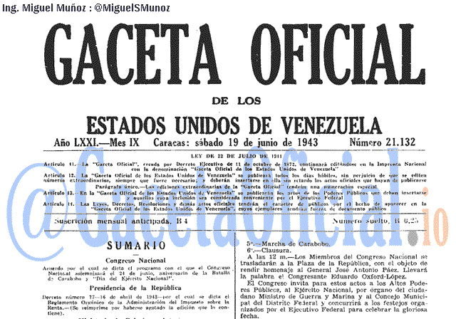 Gaceta Oficial 21132 del 19 Junio 1943