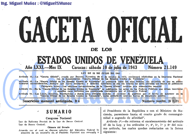Gaceta Oficial 21149 del 10 Julio 1943