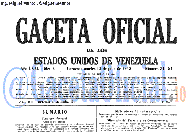 Gaceta Oficial 21151 del 13 Julio 1943