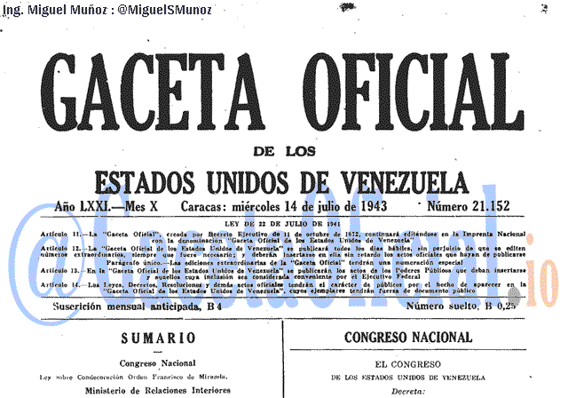 Gaceta Oficial 21152 del 14 Julio 1943
