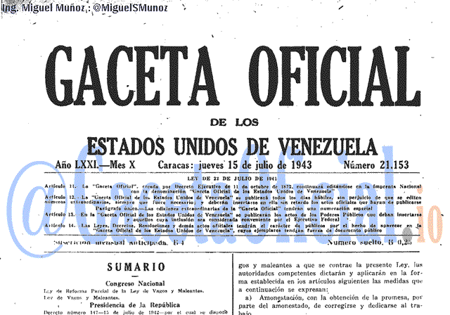 Gaceta Oficial 21153 del 15 Julio 1943