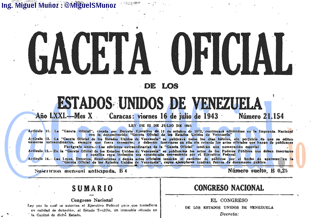 Gaceta Oficial 21154 del 15 Julio 1943