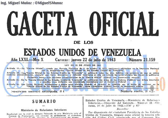 Gaceta Oficial 21159 del 22 Julio 1943