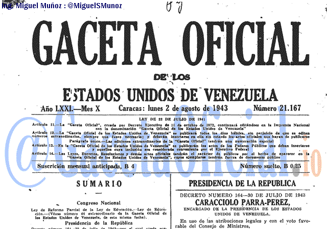 Gaceta Oficial 21167 del 2 Agosto 1943