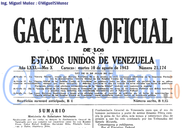Gaceta Oficial 21174 del 10 Agosto 1943