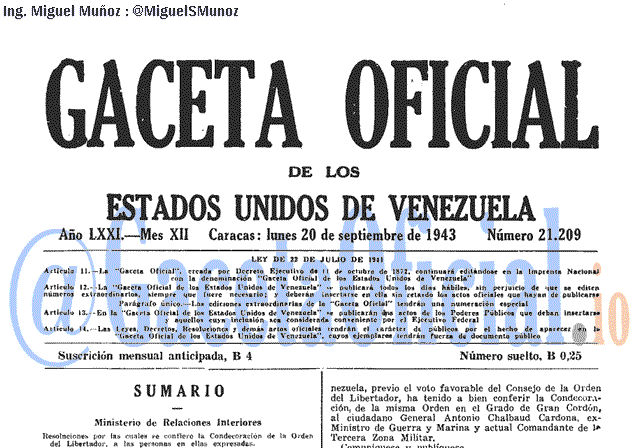 Gaceta Oficial 21209 del 20 Septiembre 1943