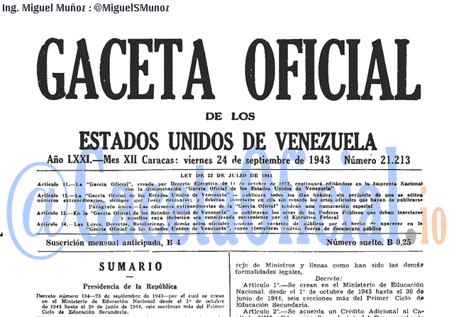 Gaceta Oficial 21213 del 24 Septiembre 1943
