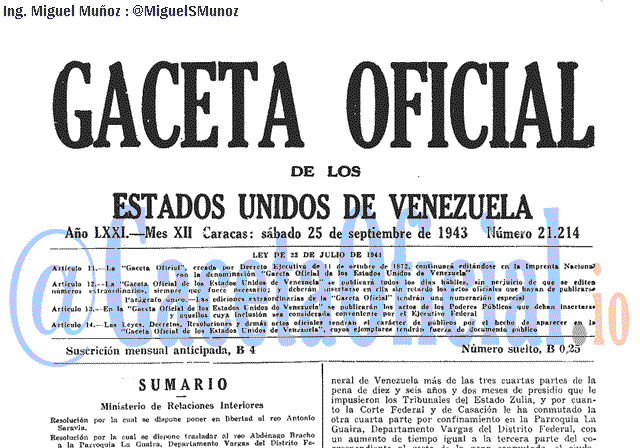 Gaceta Oficial 21214 del 25 Septiembre 1943