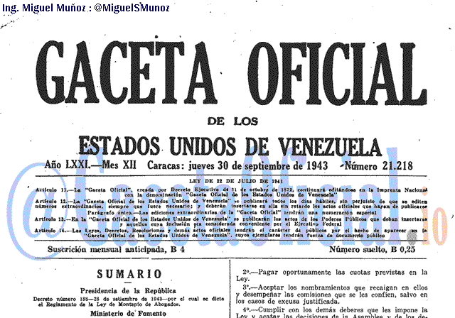 Gaceta Oficial 21218 del 30 Septiembre 1943