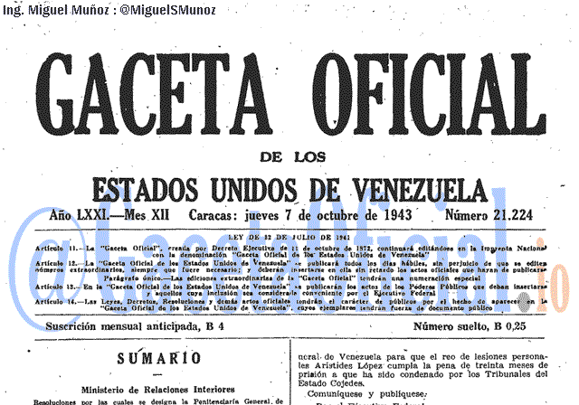 Gaceta Oficial 21224 del 7 Octubre 1943