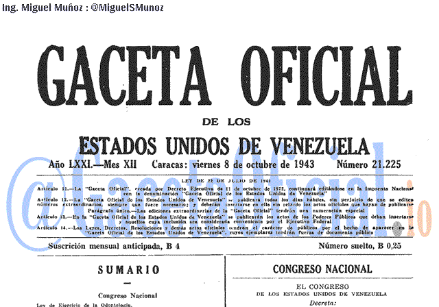 Gaceta Oficial 21225 del 8 Octubre 1943