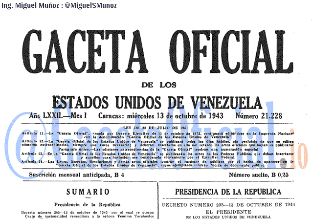Gaceta Oficial 21228 del 13 Octubre 1943