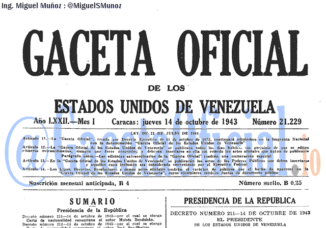 Gaceta Oficial 21229 del 14 Octubre 1943