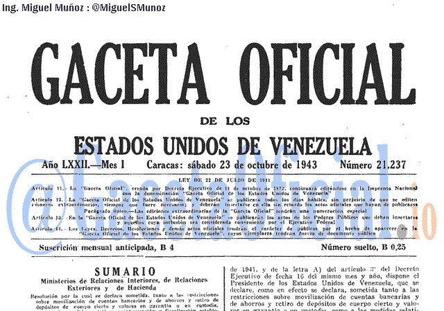Gaceta Oficial 21237 del 23 Octubre 1943
