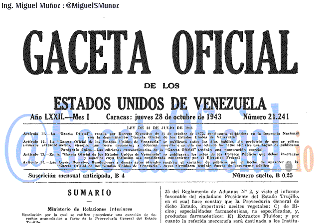 Gaceta Oficial 21241 del 28 Octubre 1943