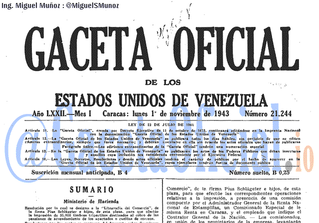 Gaceta Oficial 21244 del 1 Noviembre 1943