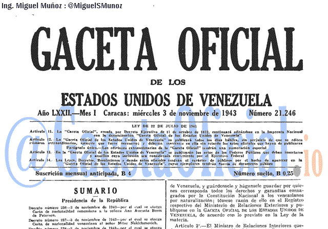 Gaceta Oficial 21246 del 3 Noviembre 1943