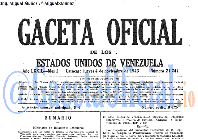 Gaceta Oficial 21247 del 4 Noviembre 1943