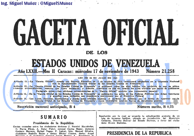 Gaceta Oficial 21258 del 17 Noviembre 1943