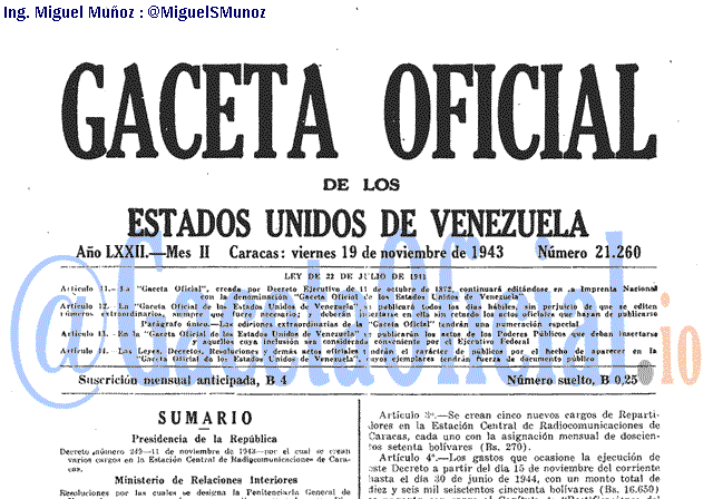 Gaceta Oficial 21260 del 19 Noviembre 1943