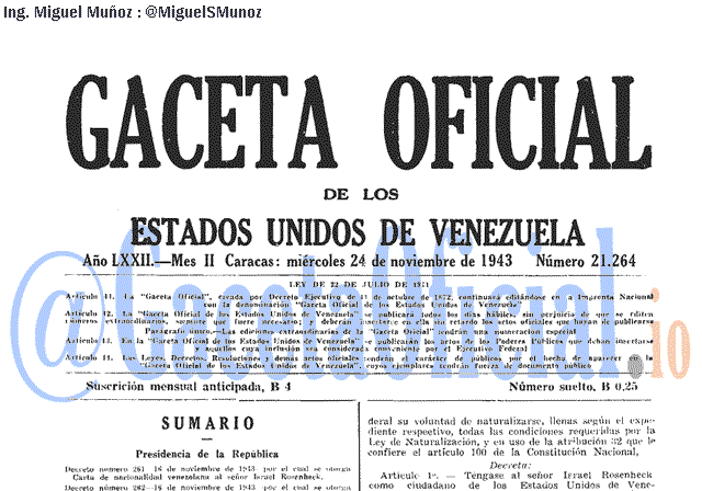 Gaceta Oficial 21264 del 24 Noviembre 1943