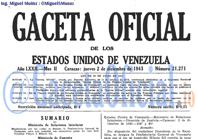 Gaceta Oficial 21271 del 2 Diciembre 1943