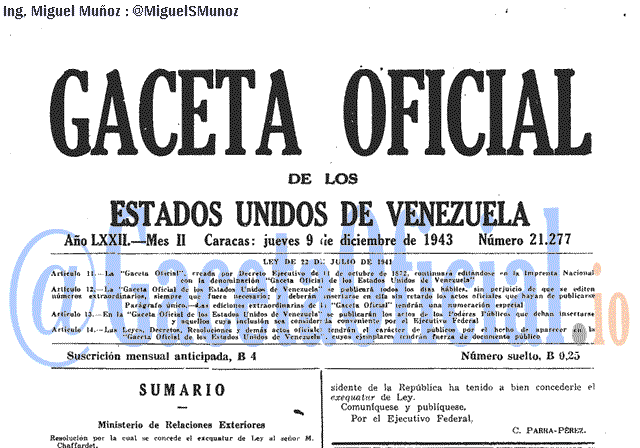 Gaceta Oficial 21277 del 9 Diciembre 1943