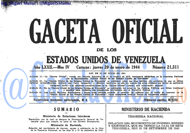 Gaceta Oficial 21311 del 20 Enero 1944