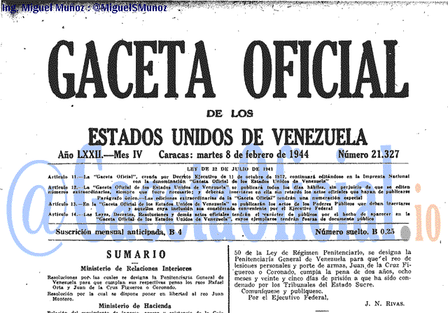 Gaceta Oficial 21327 del 8 Febrero 1944