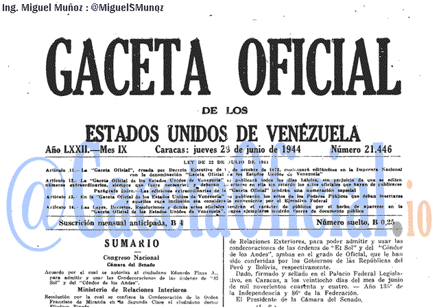 Gaceta Oficial 21446 del 29 Junio 1944