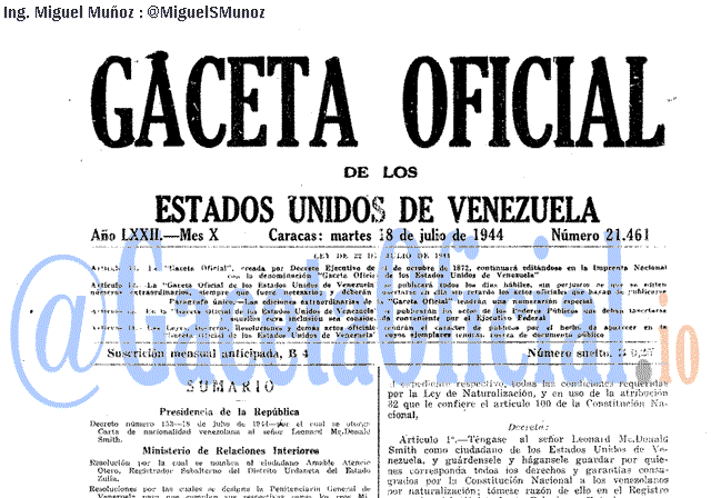 Gaceta Oficial 21461 del 18 Julio 1944