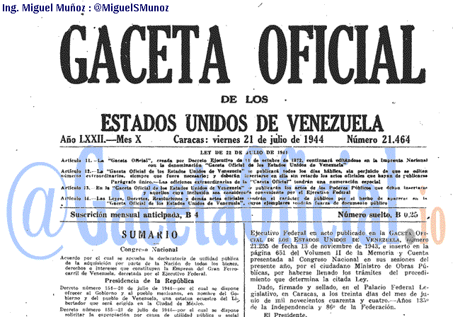 Gaceta Oficial 21464 del 21 Julio 1944
