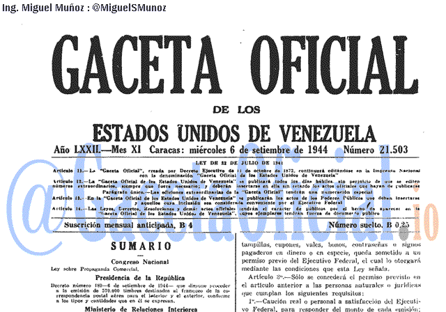 Gaceta Oficial 21503 del 6 Septiembre 1944