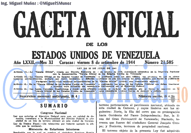 Gaceta Oficial 21505 del 8 Septiembre 1944