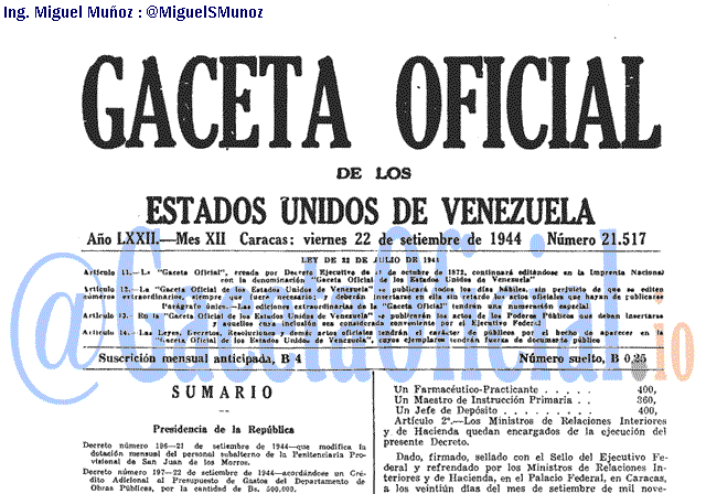 Gaceta Oficial 21517 del 22 Septiembre 1944