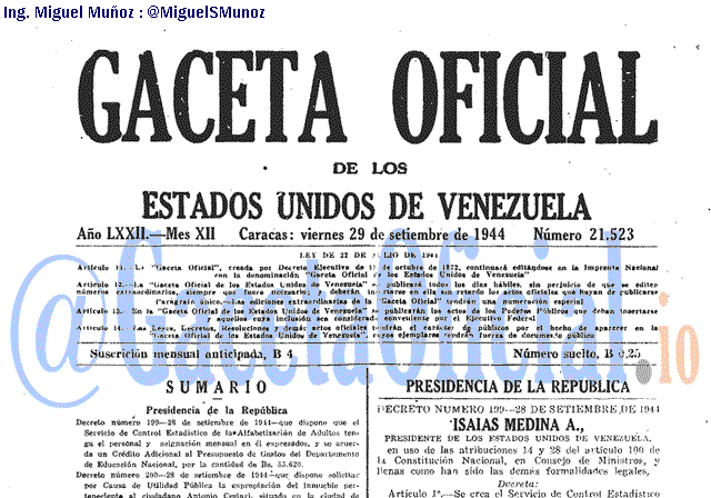 Gaceta Oficial 21523 del 29 Septiembre 1944
