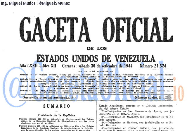 Gaceta Oficial 21524 del 30 Septiembre 1944