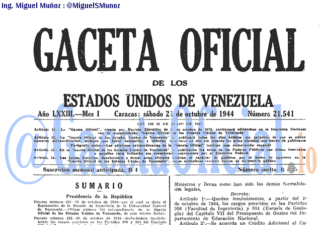 Gaceta Oficial 21541 del 21 Octubre 1944