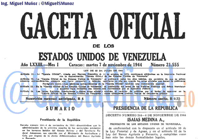 Gaceta Oficial 21555 del 7 Noviembre 1944