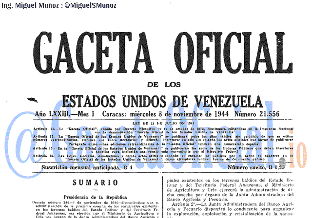 Gaceta Oficial 21556 del 8 Noviembre 1944