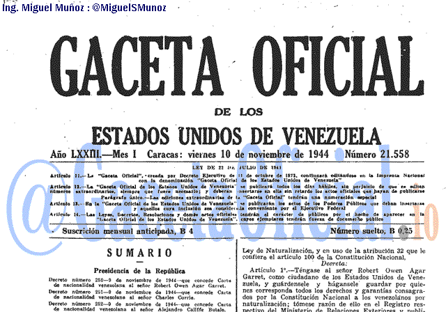 Gaceta Oficial 21558 del 10 Noviembre 1944