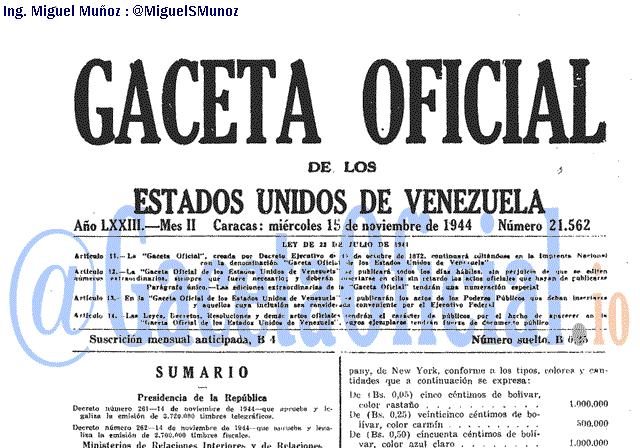Gaceta Oficial 21562 del 15 Noviembre 1944