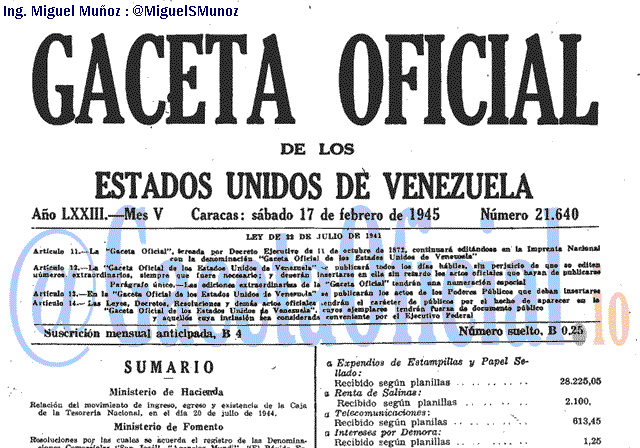 Gaceta Oficial 21640 del 17 Febrero 1945