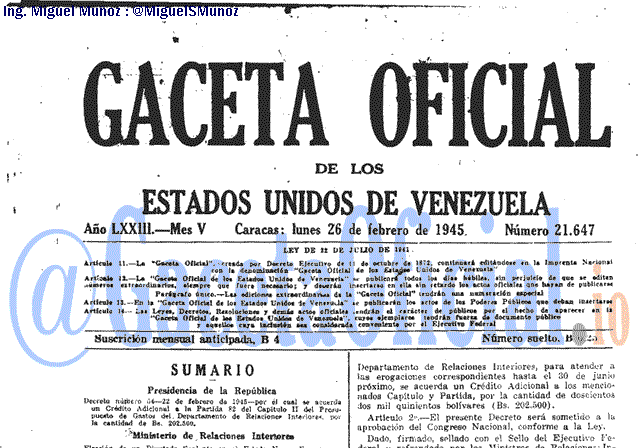 Gaceta Oficial 21647 del 26 Febrero 1945